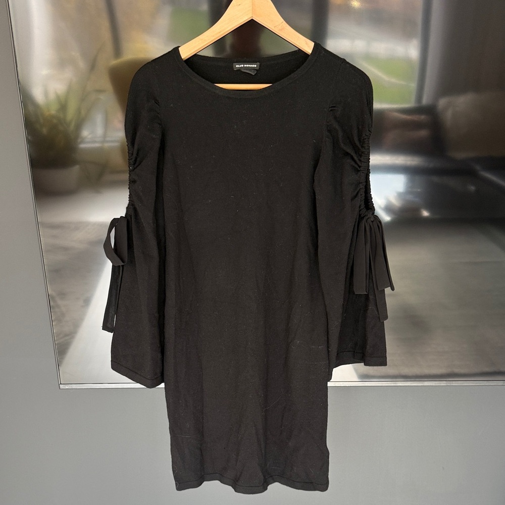 Club Monaco Black Long Sleeve Dress with Tie Details